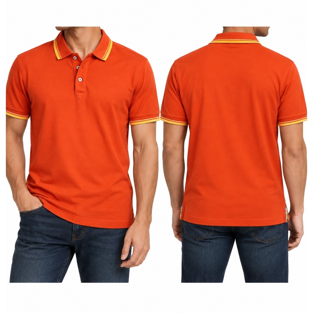 Robert Graham Mens Orange Cotton Pique Short Sleeve Polo Shirt Size M Logo